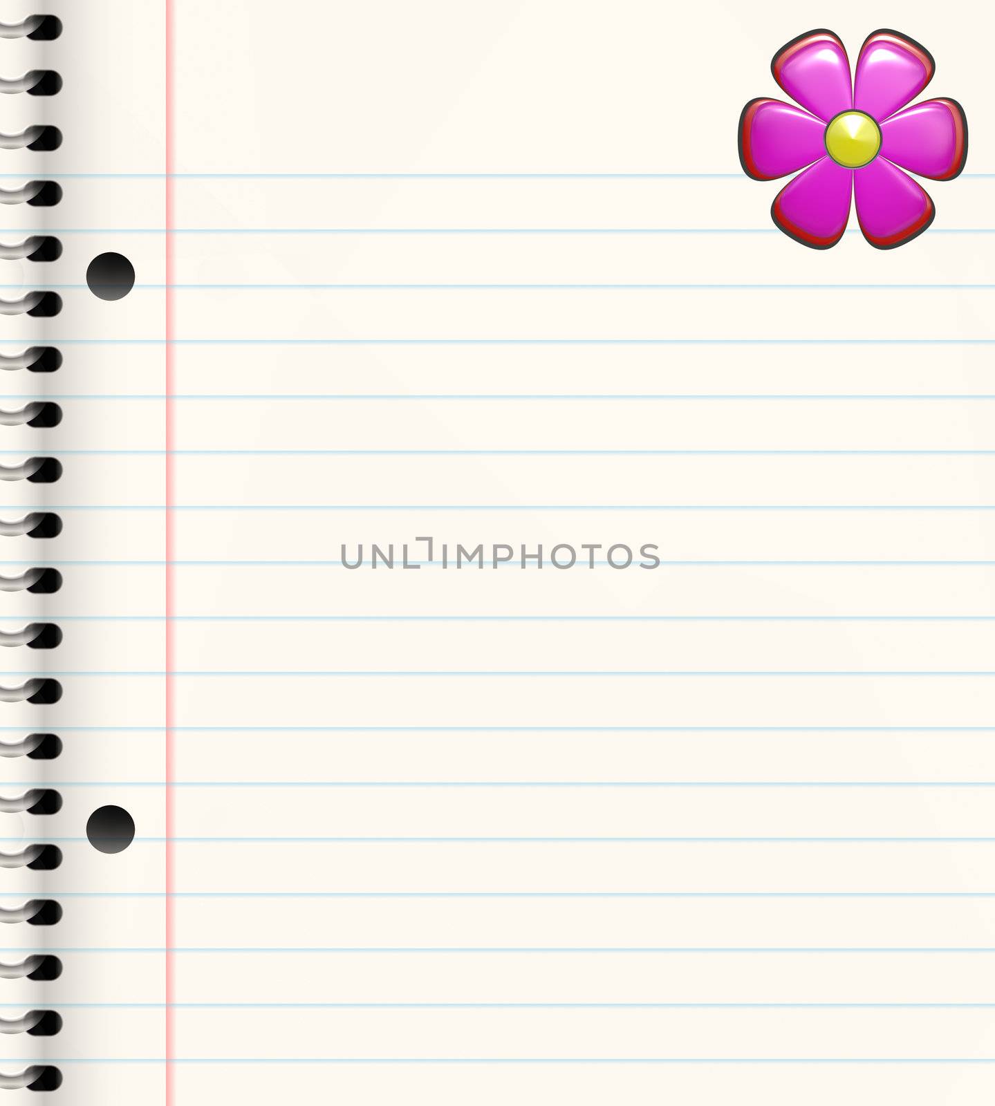 spiral bound book with bright pink flower in corner