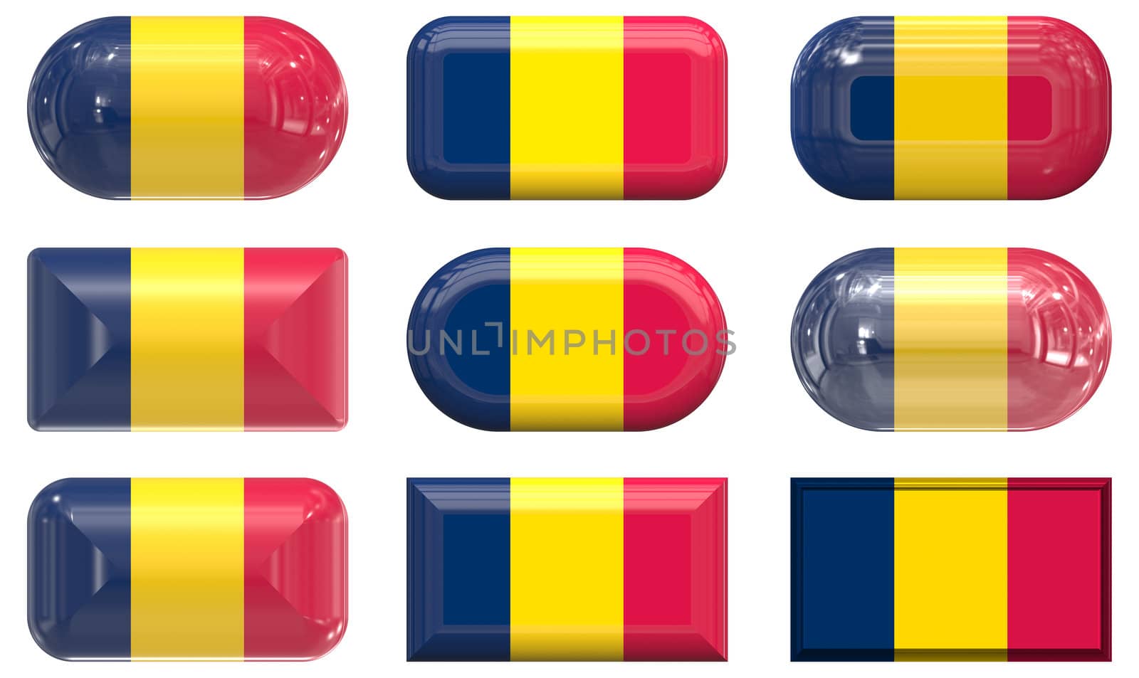 nine glass buttons of the Flag of Chad