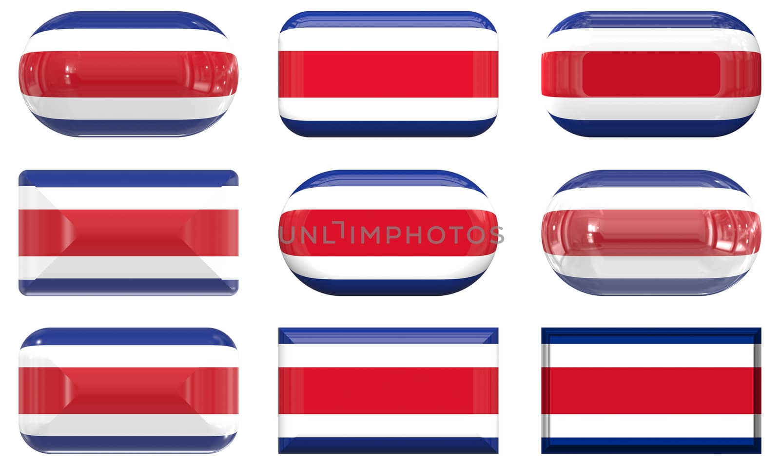 nine glass buttons of the  Flag of Costa Rica