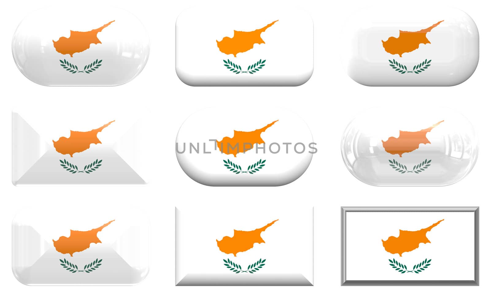 nine glass buttons of the Flag of Cyprus