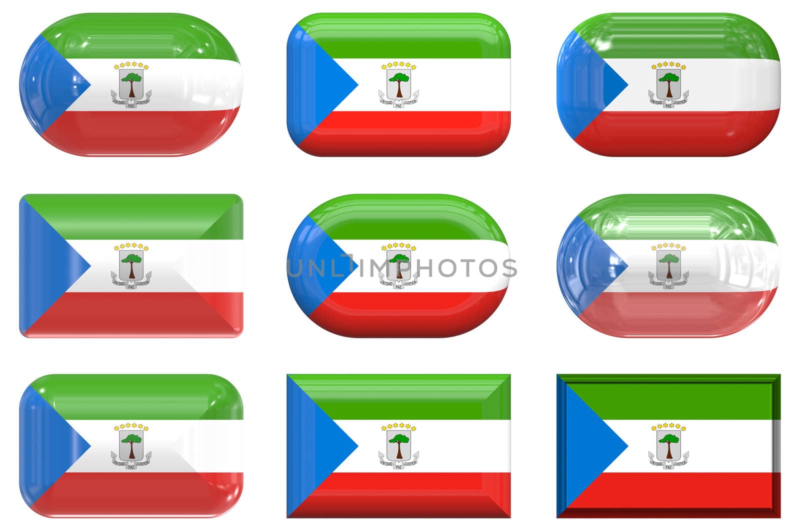 nine glass buttons of the  Flag of Equatorial Guinea