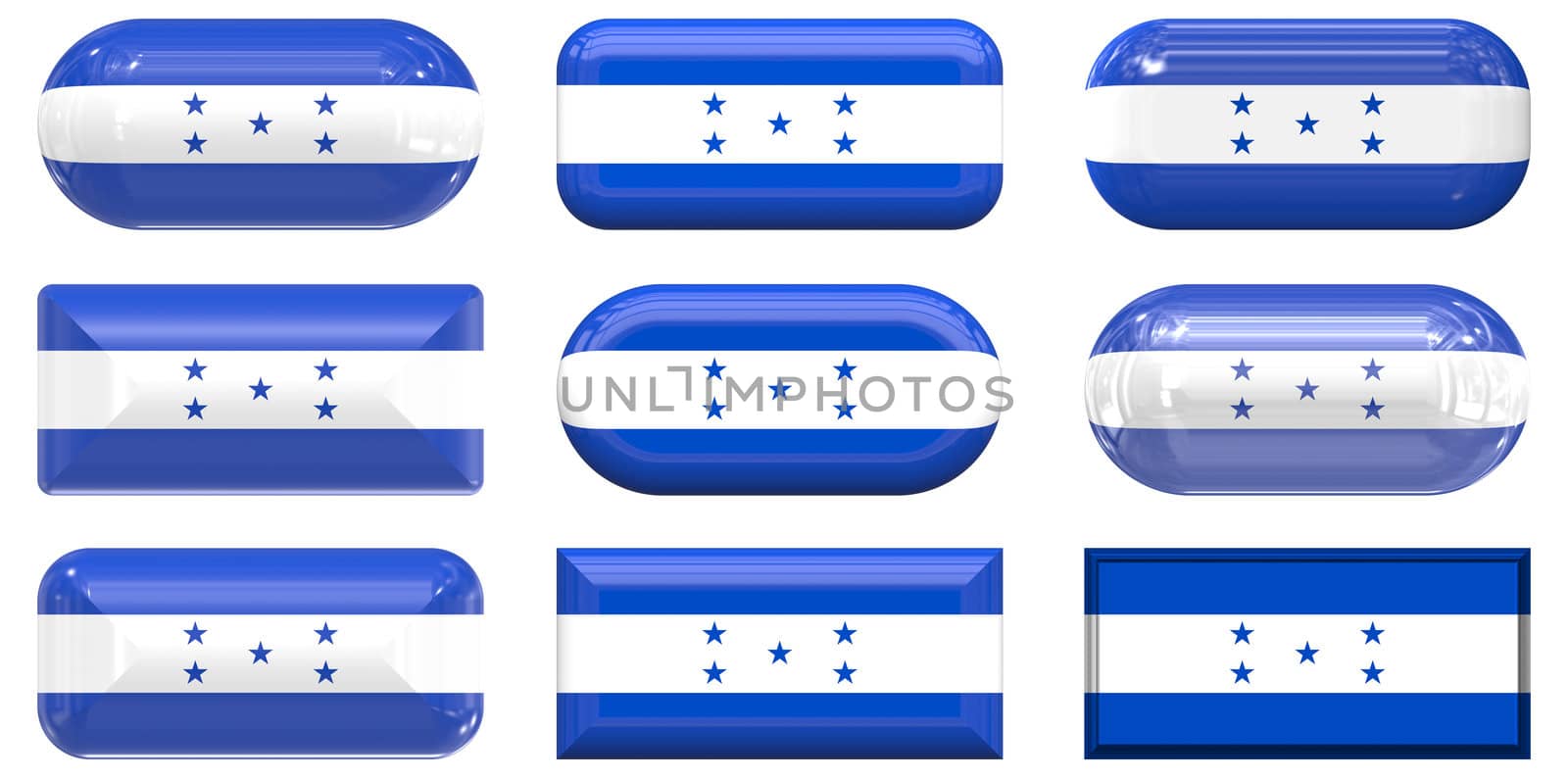 nine glass buttons of the Flag of Honduras by clearviewstock