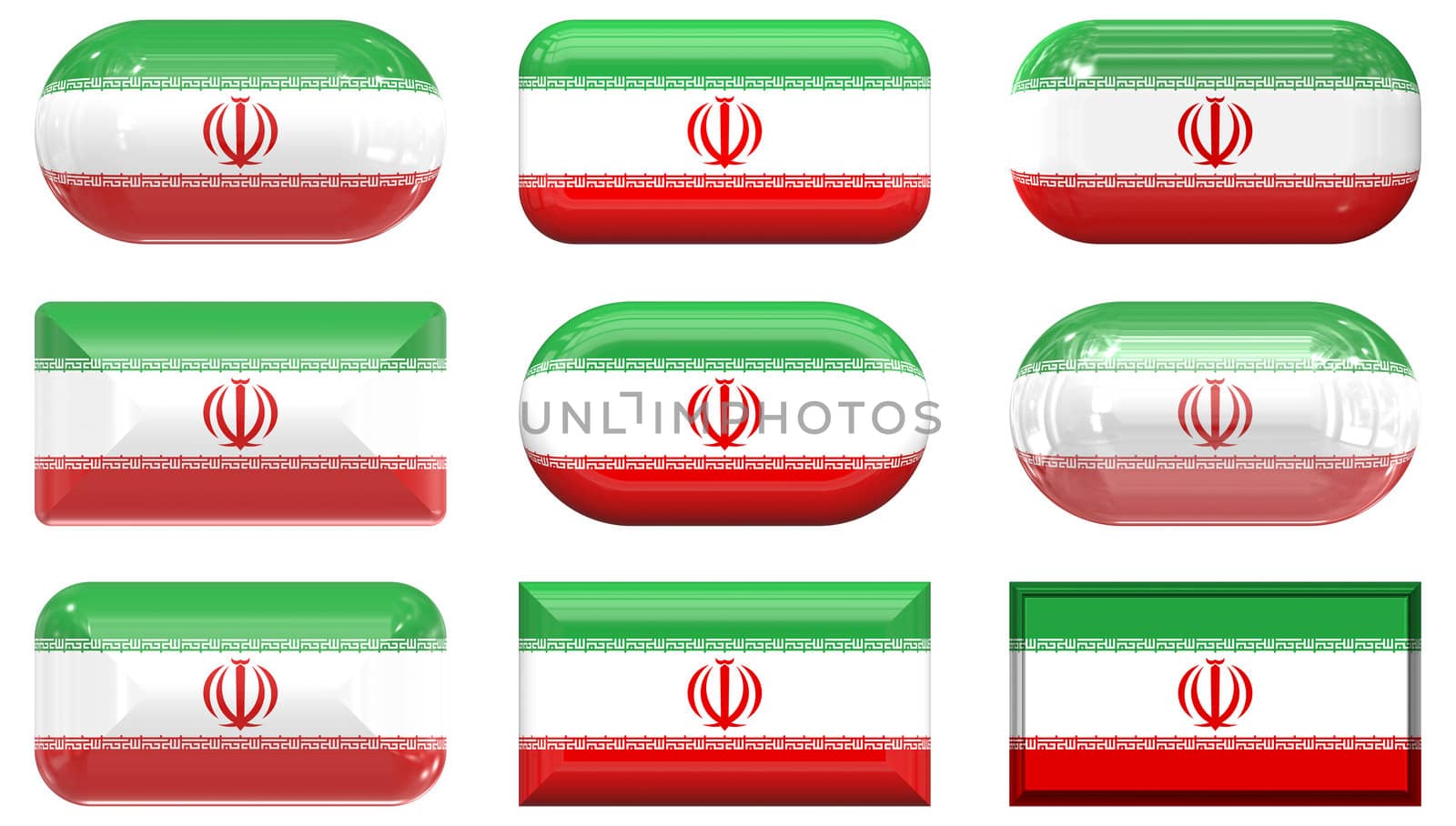 nine glass buttons of the Flag of Iran
