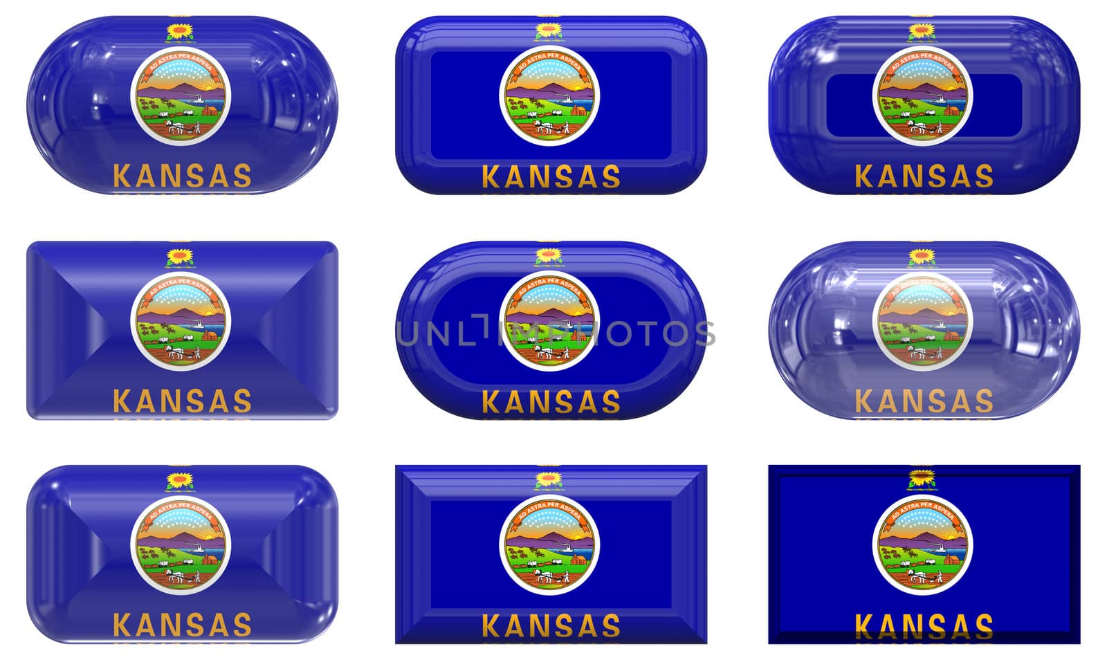 nine glass buttons of the Flag of Kansas