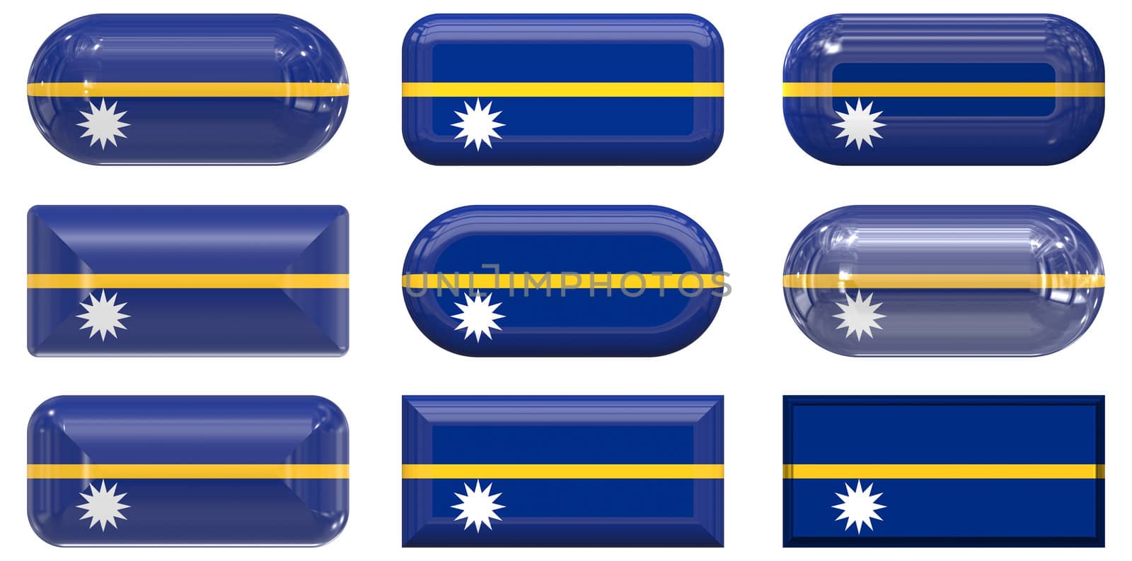 nine glass buttons of the  Flag of Nauru
