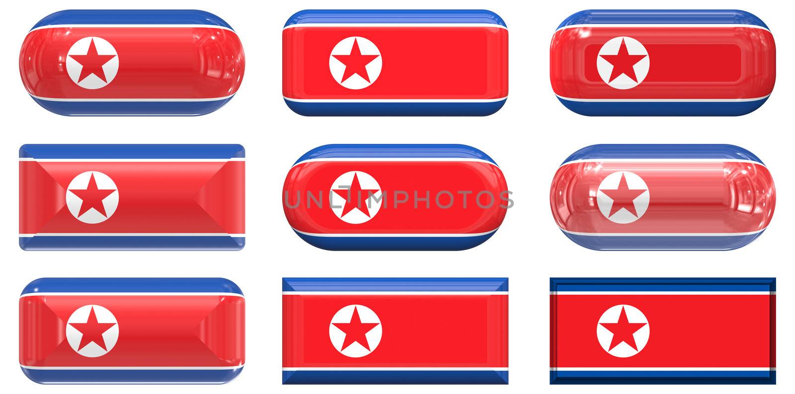 nine glass buttons of the Flag of North Korea by clearviewstock