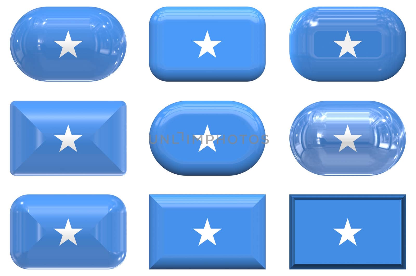 nine glass buttons of the  Flag of Somalia