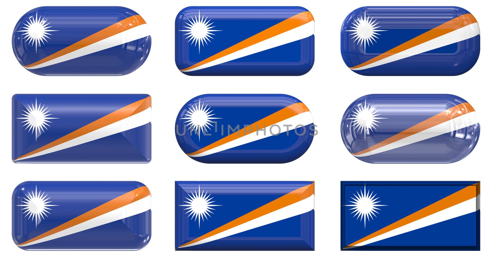 nine glass buttons of the  Flag of Marshall Islands