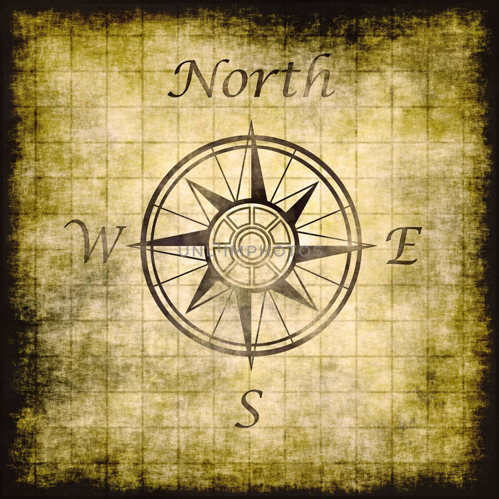 north and directional compass markings on grunge parchment