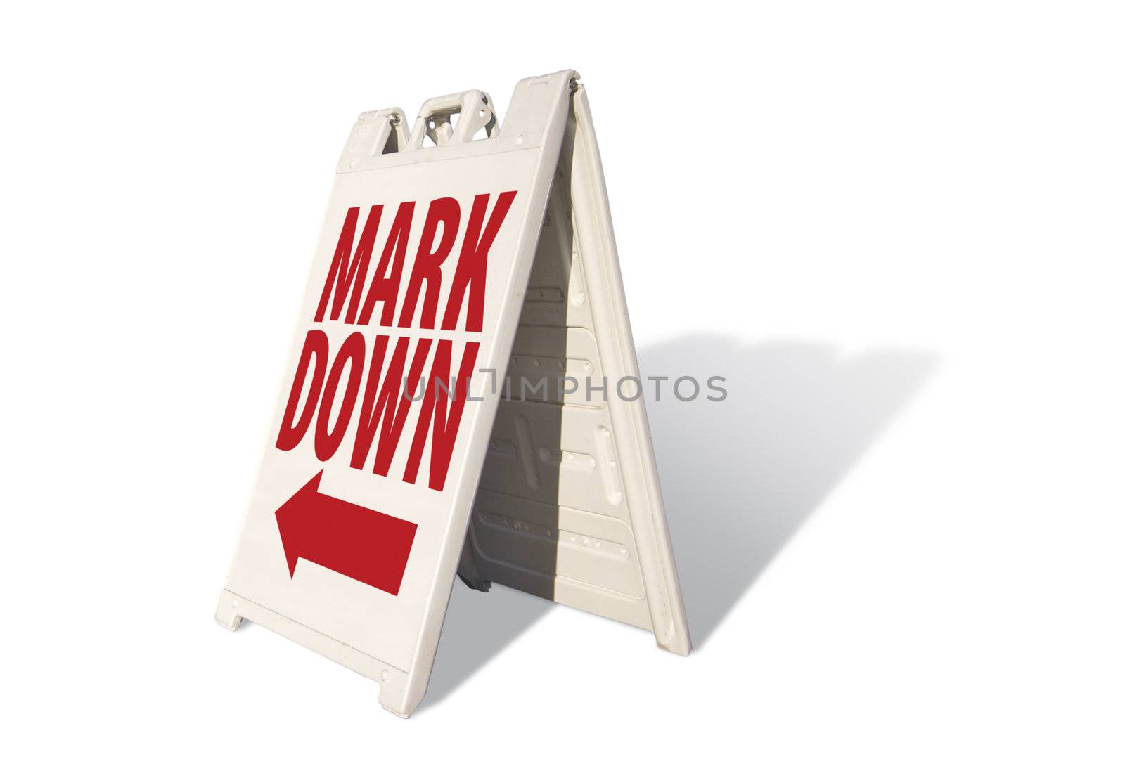 Mark Down Tent Sign Isolated on a White Background.