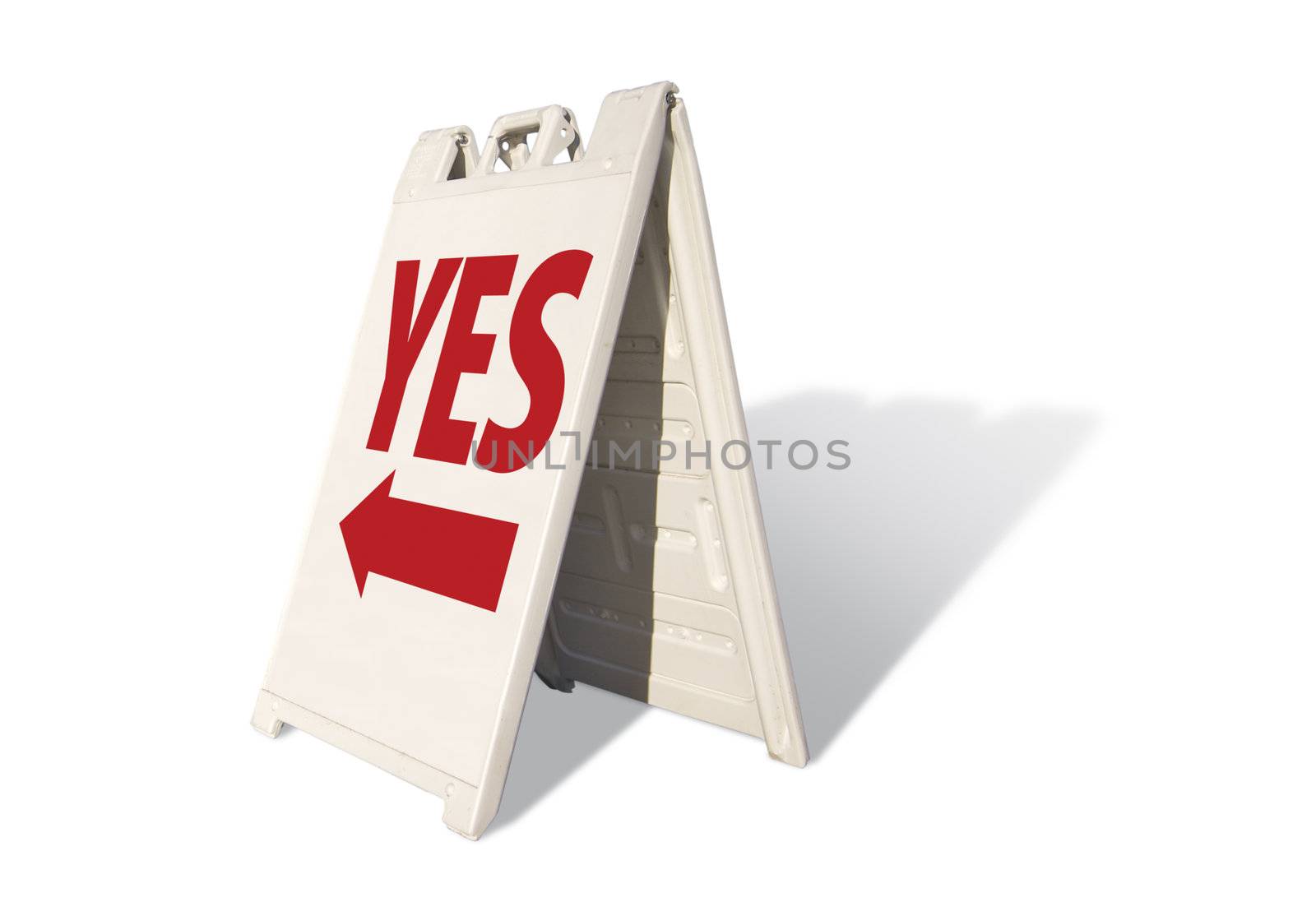 Yes Tent Sign Isolated on a White Background.