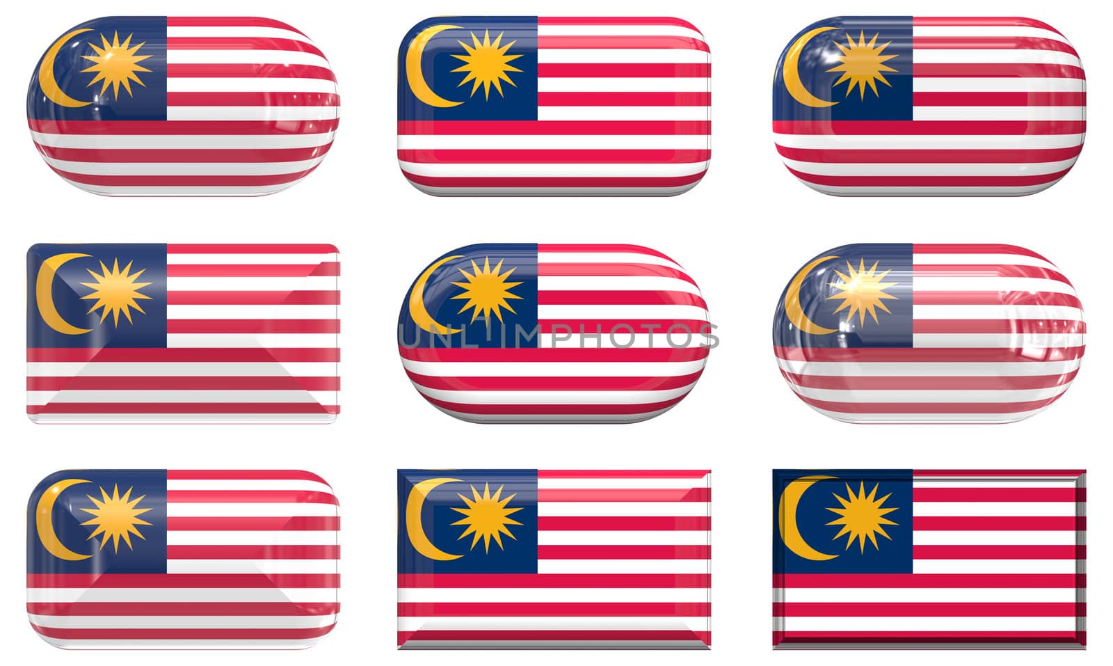 nine glass buttons of the  Flag of Malaysia