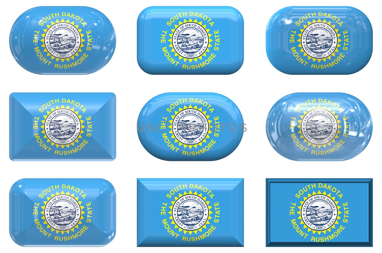 nine glass buttons of the  Flag of South  Dakota