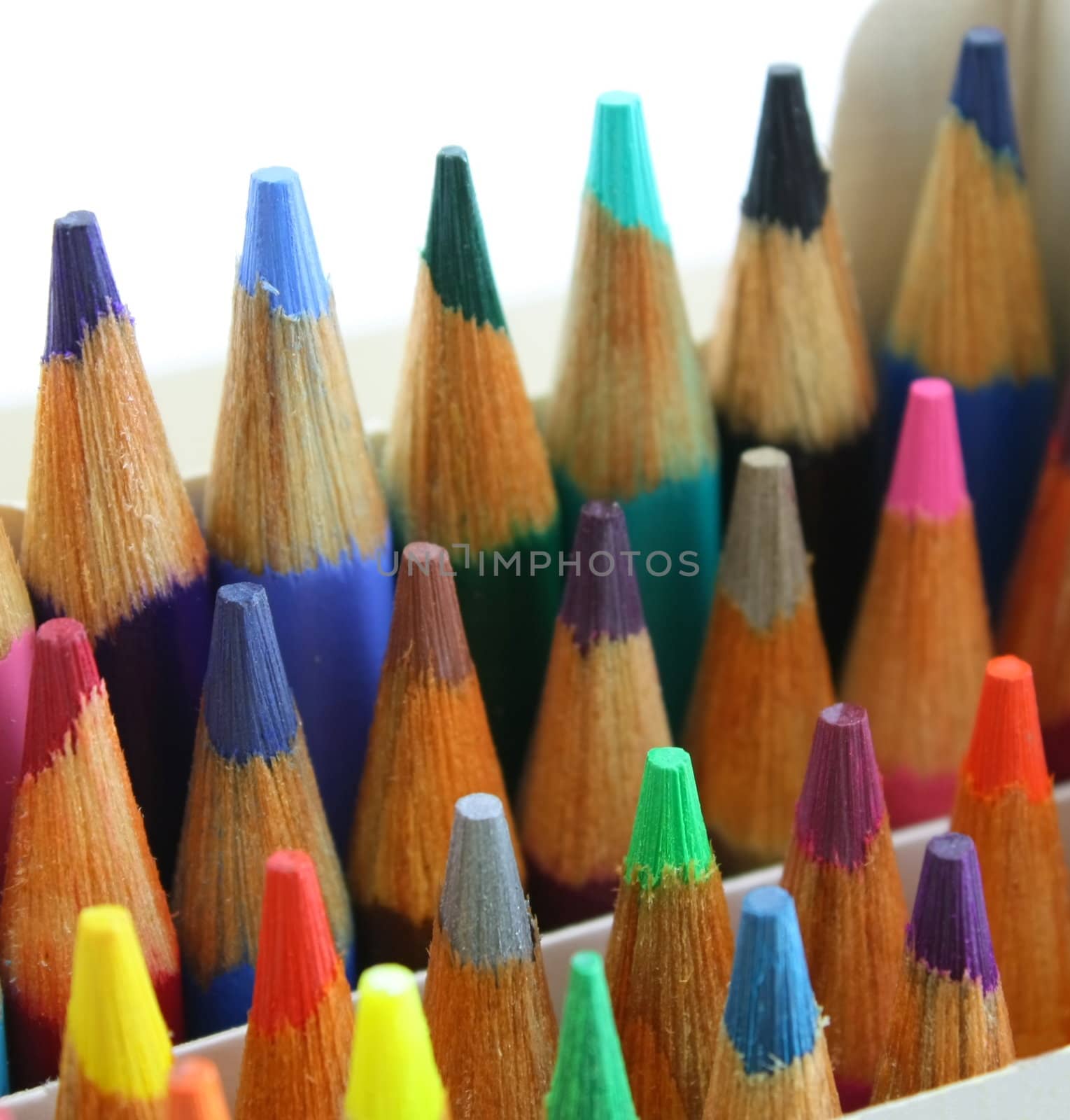 Sharpened Pencil crayons upright pattern, rainbow of colors