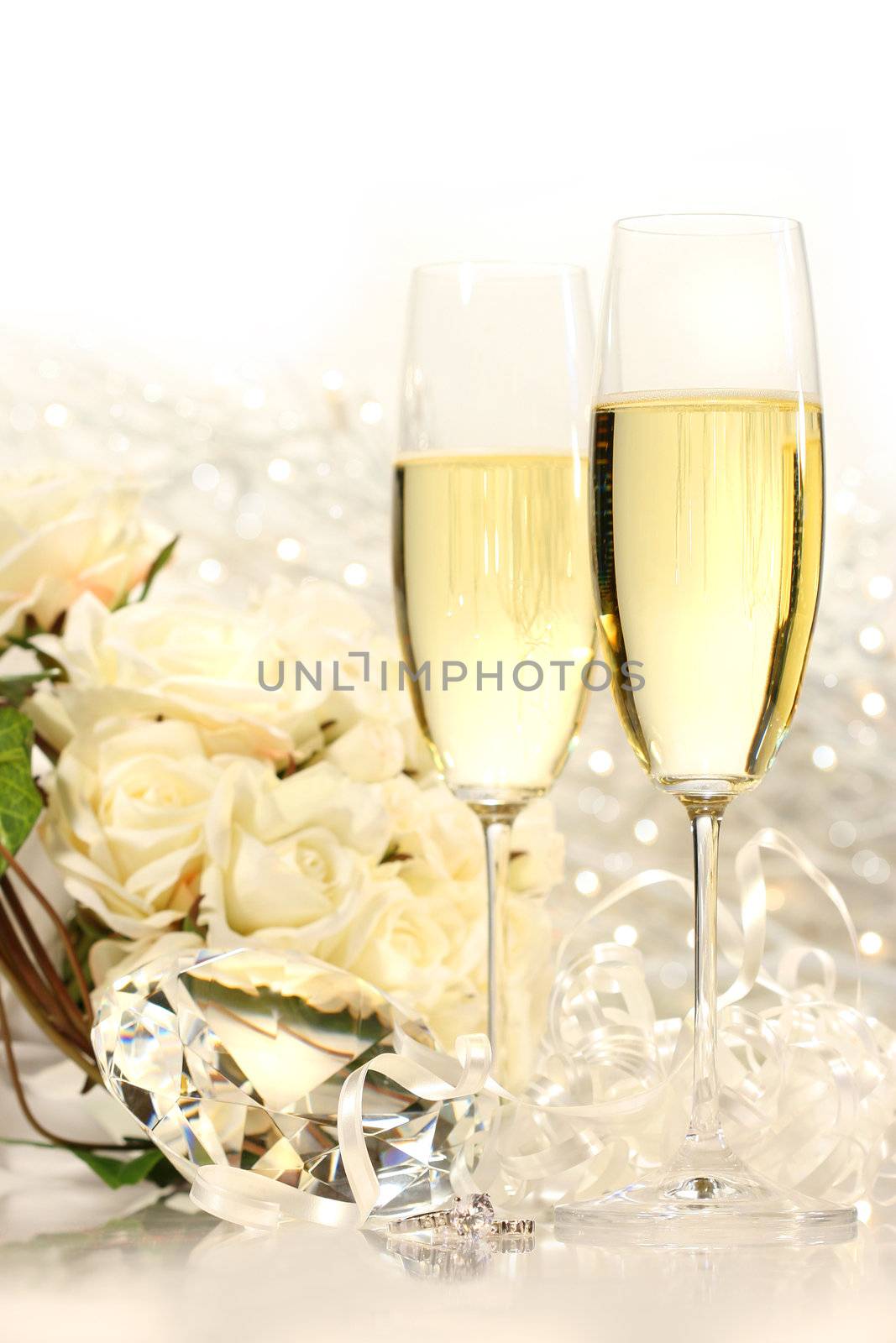 Champagne glasses ready for wedding festivities by Sandralise