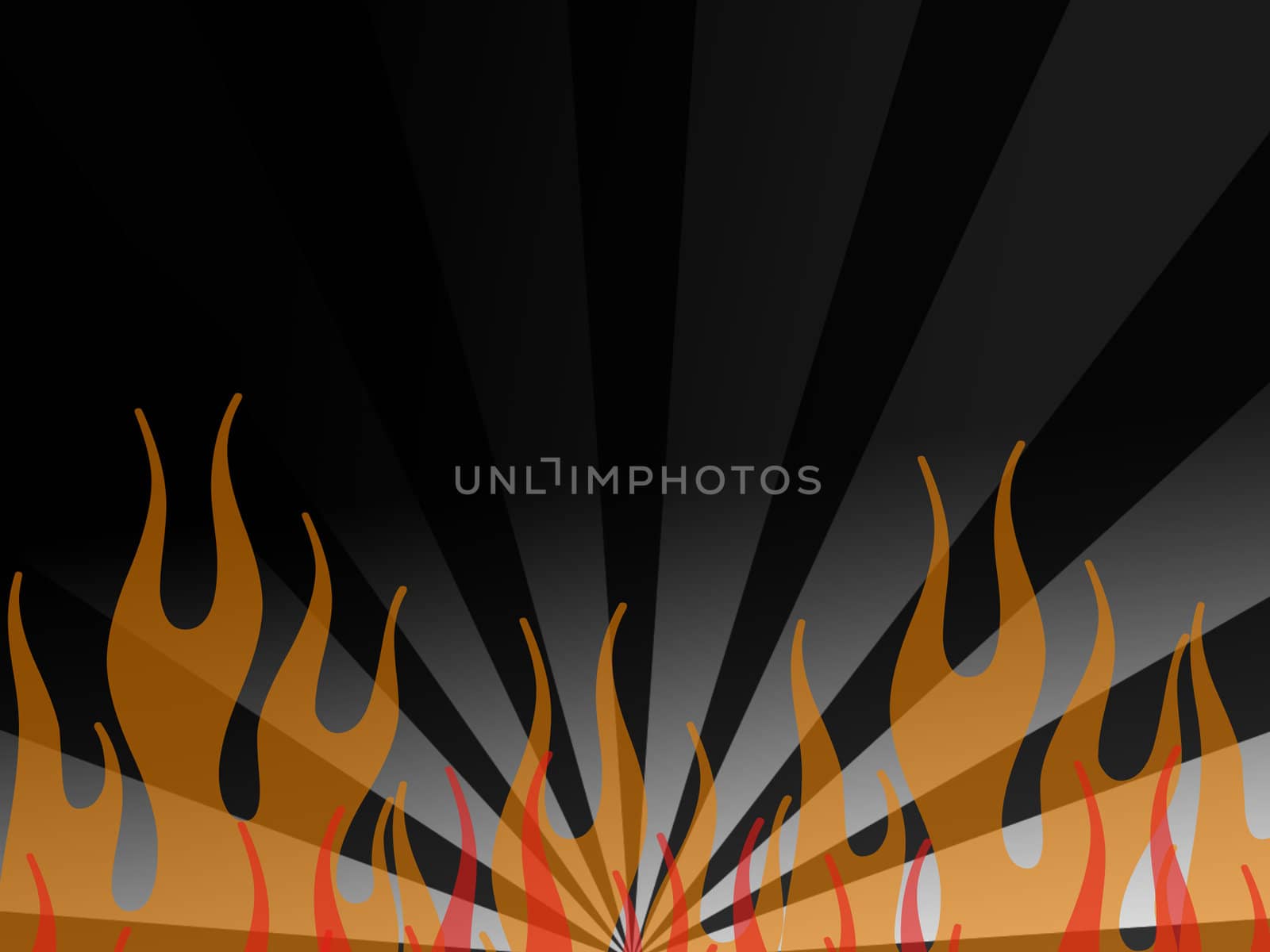 a page background featuring orange flames over a dark sunburst