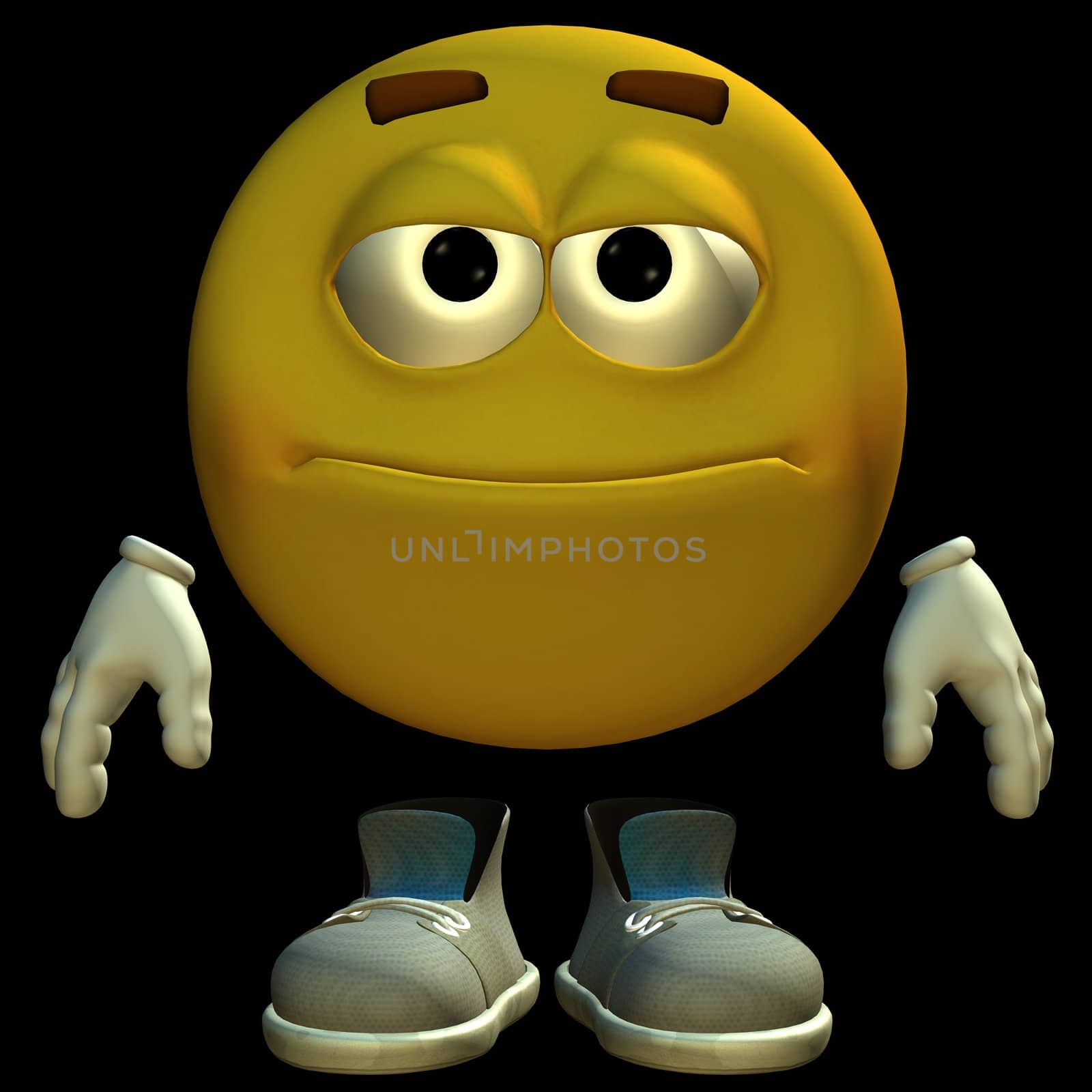 3D rendered emoticon on black background isolated