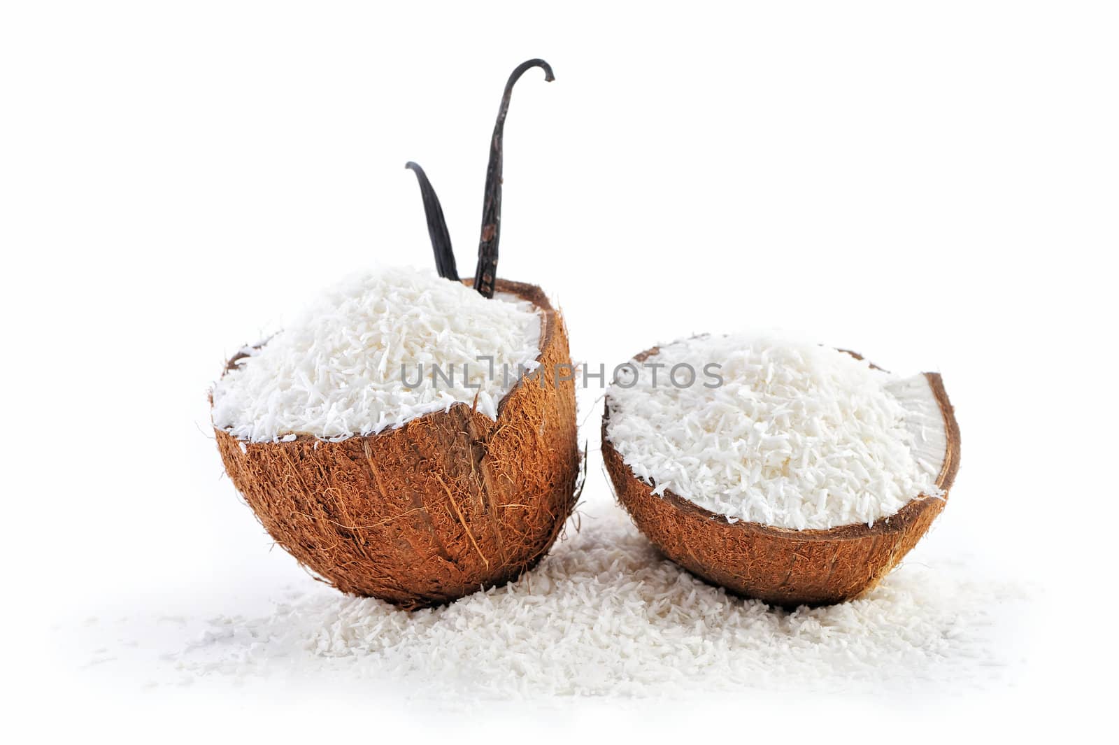 Halves of coconut parts is filled with crumbs