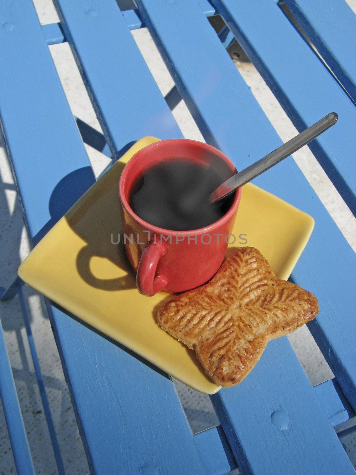 image of a steaming coffee cup on a chair