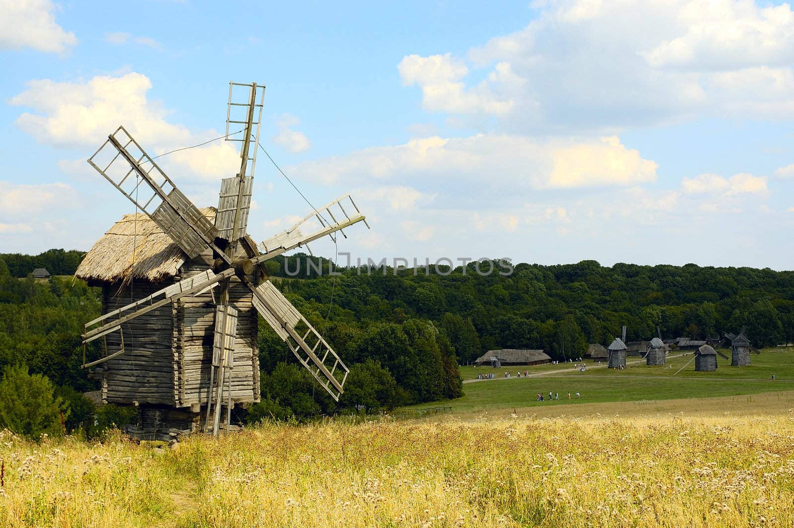 Old windmill in front of forest
