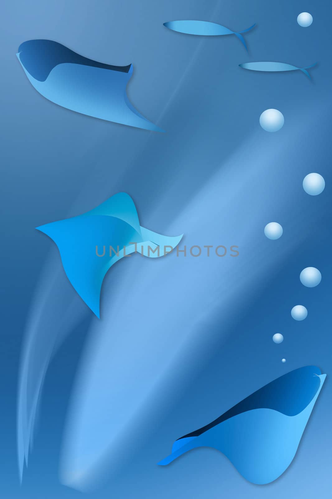 Abstract moving fish in blurred deep water
