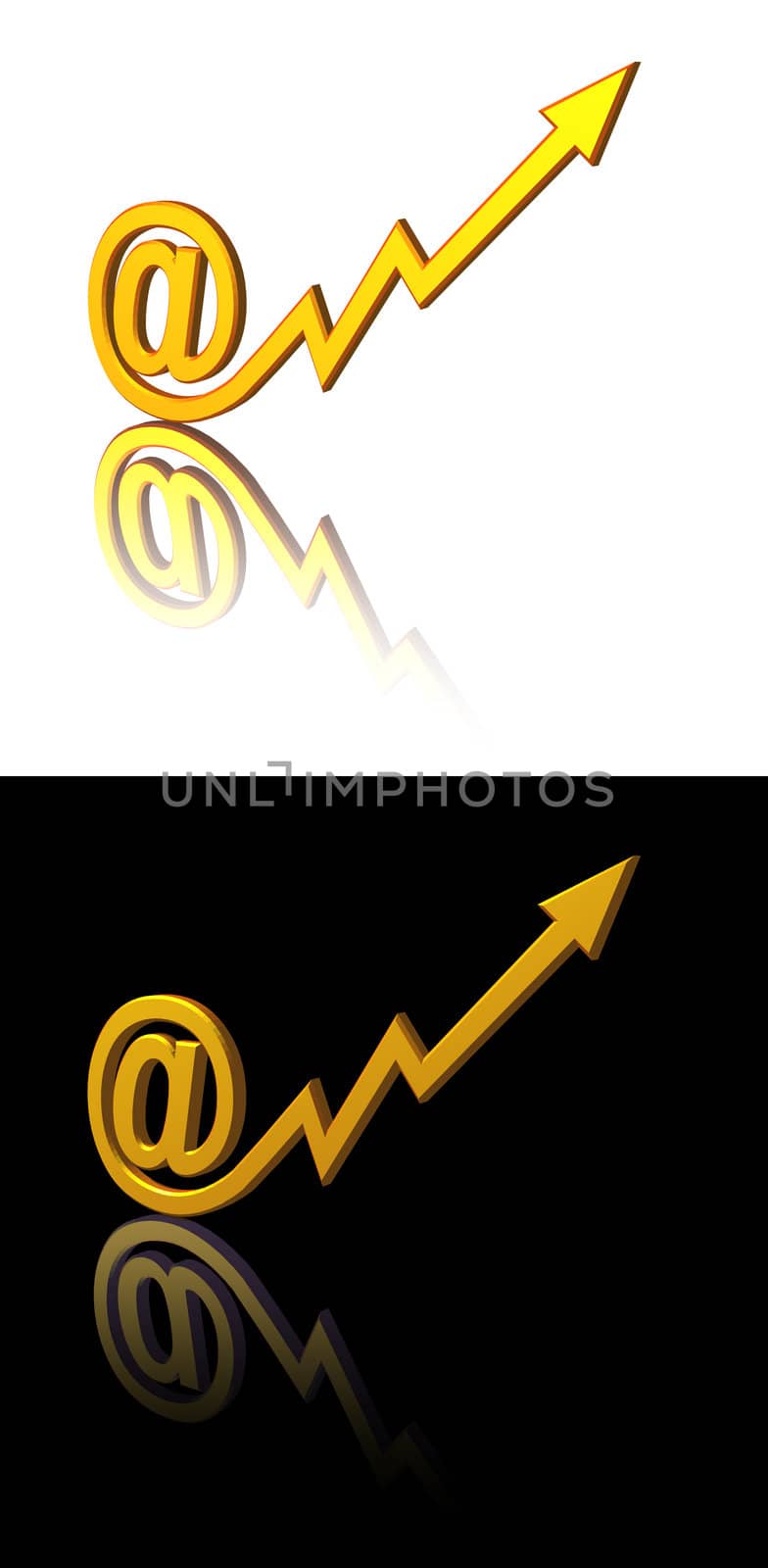at symbol with arrow on black and white background - 3d illustration