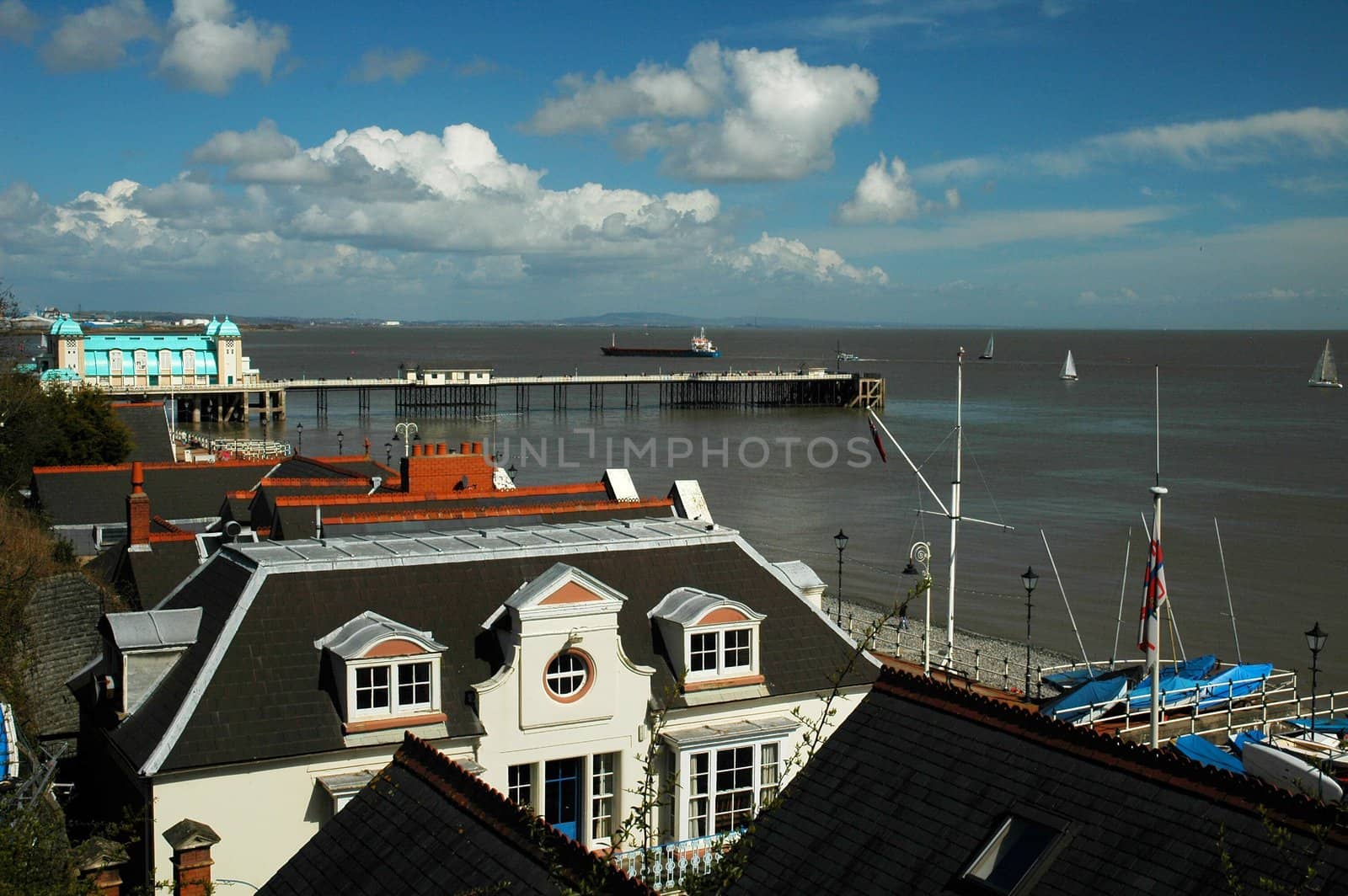 Penarth pier and houses, horizontally framed shot