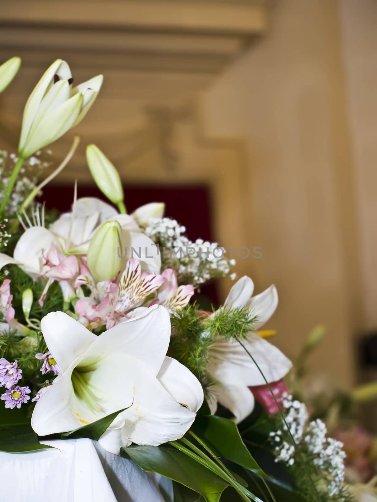 Detail of a bridal bouquet during a wedding ceremony