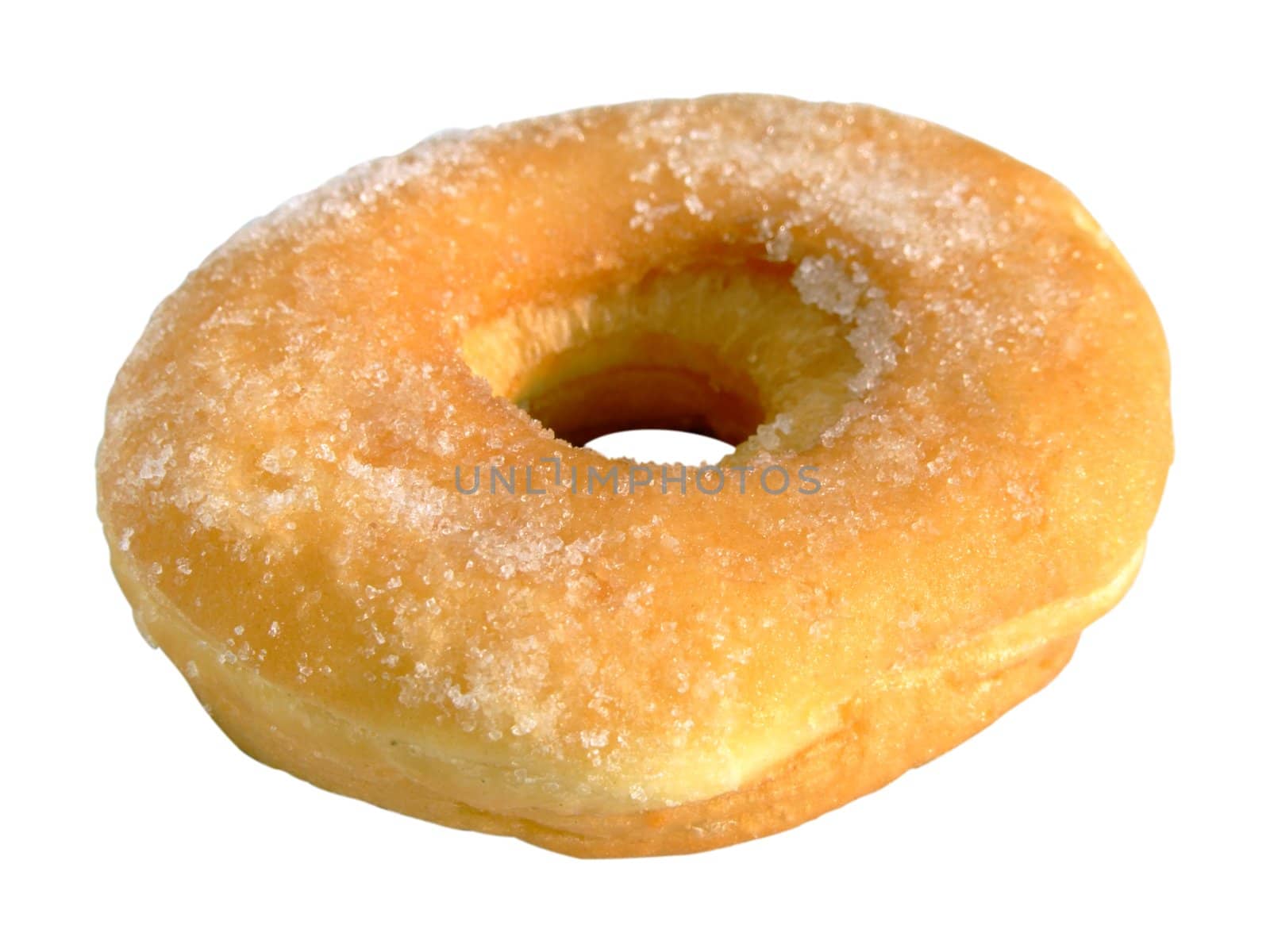 Close-up of a donut with caster sugar isolated on white