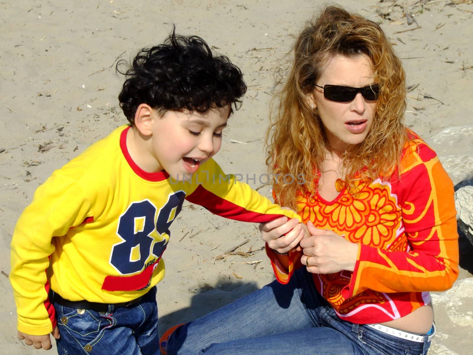 Mother and child on the beach