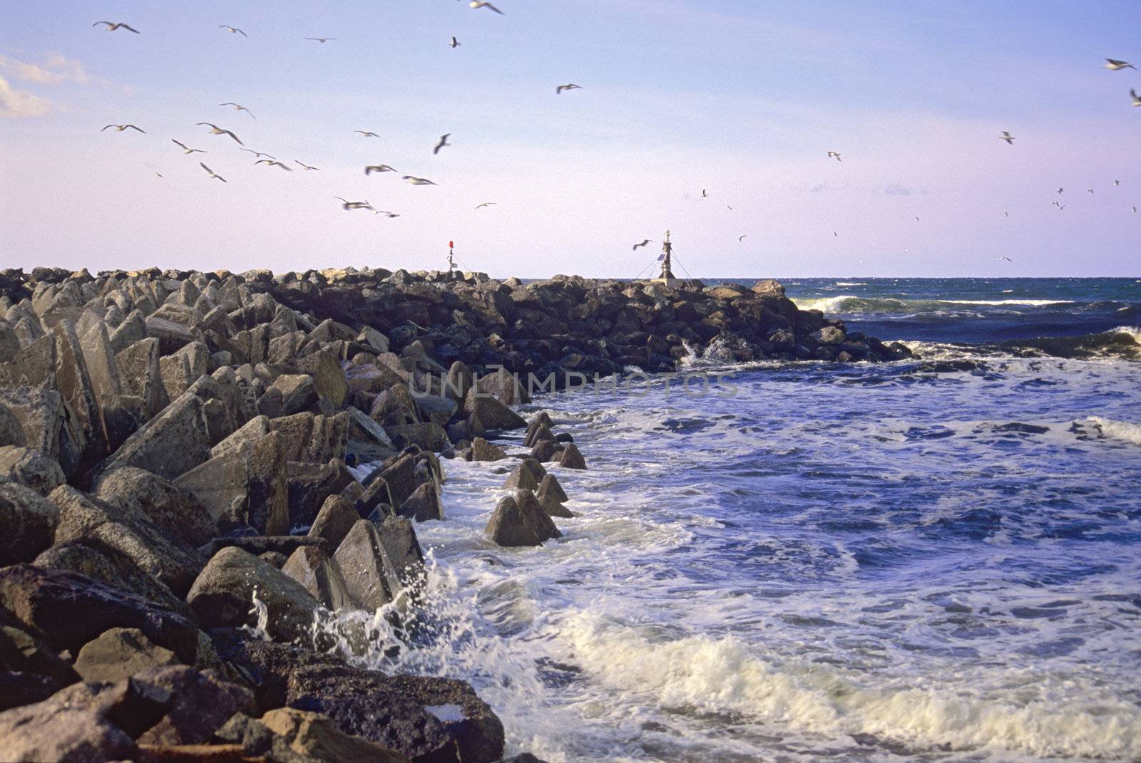 A man-made breakwater holds back the powerful Atlantic tides from eroding the Nova Scotia coastline.