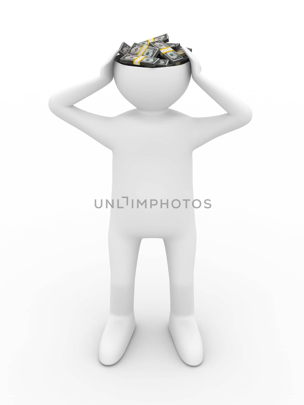 businessman thinks of money. Isolated 3D image