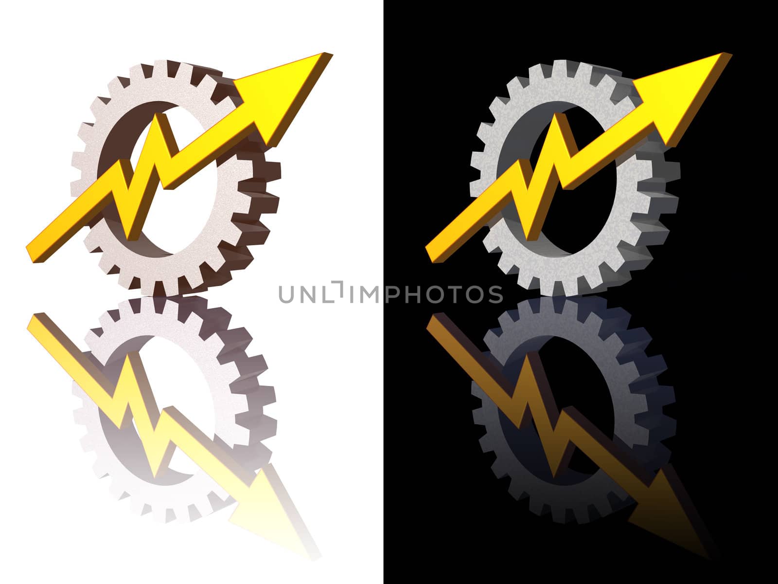 gear-graph logos on black and white background - 3d illustration