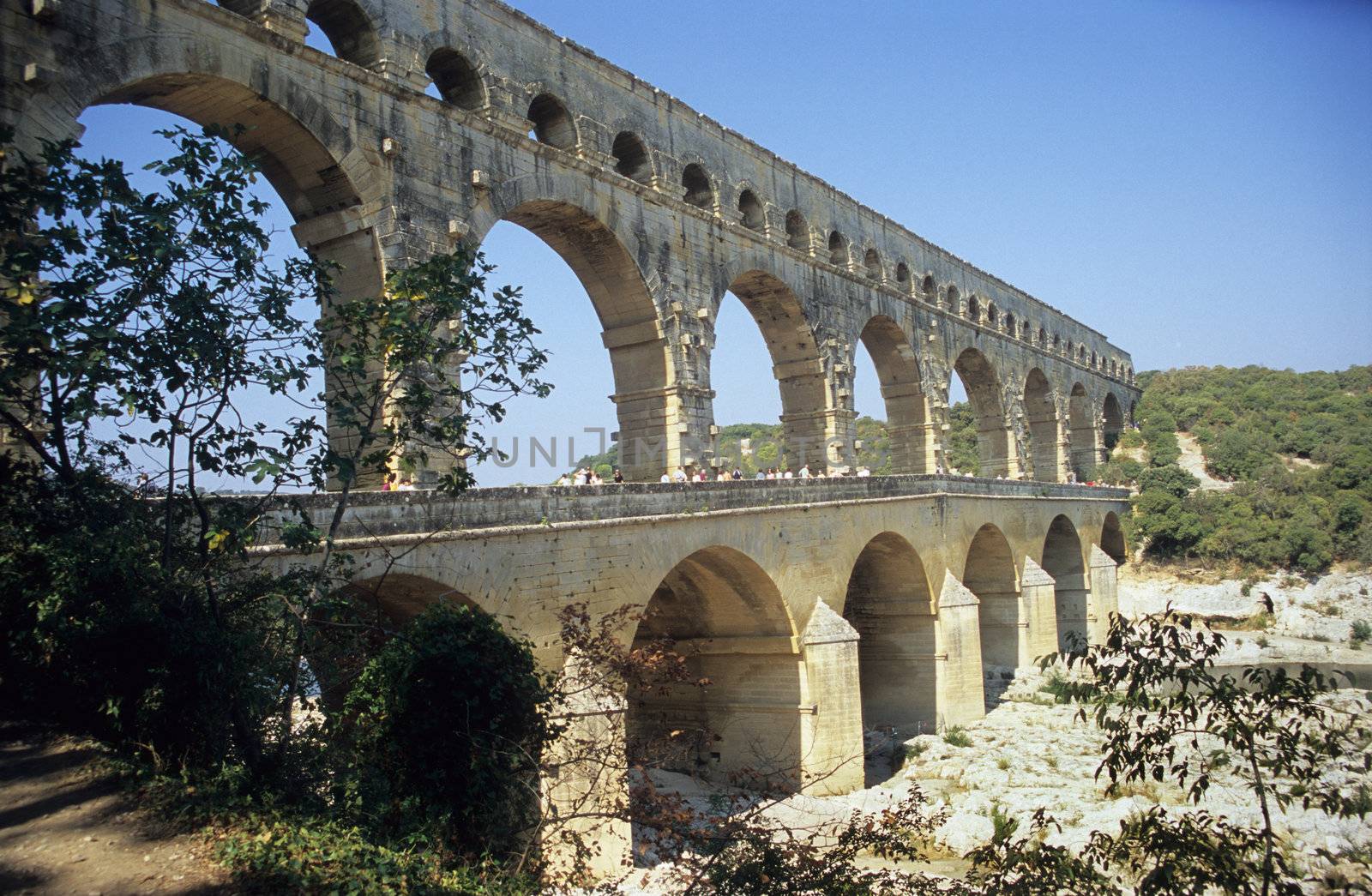 Remains of the Roman aqueduct, Pont Du Gard, near Nimes, France.