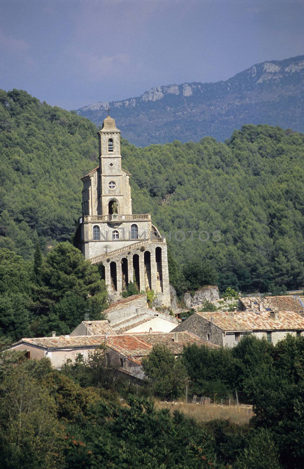 A hilltop church in a tiny village in the mountains of Southern France.