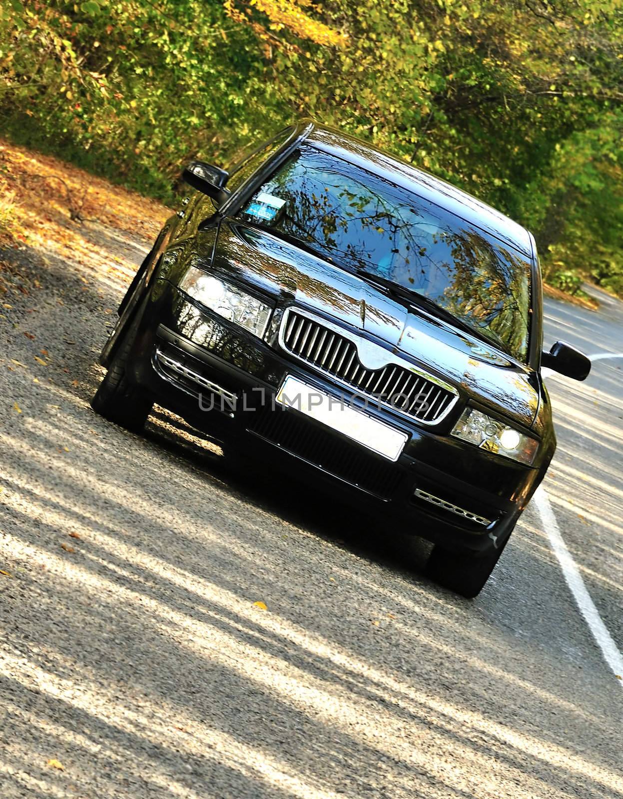 driving on mountine road in the  fall time