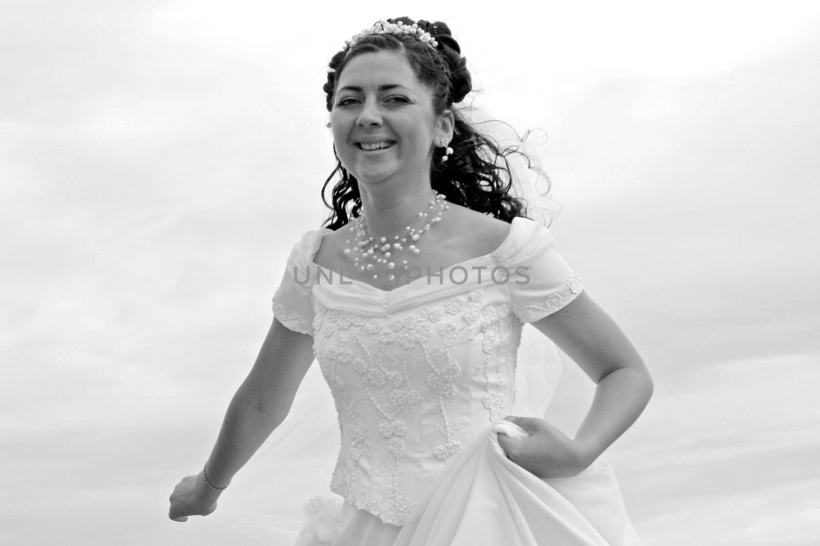 running bride caught in motion