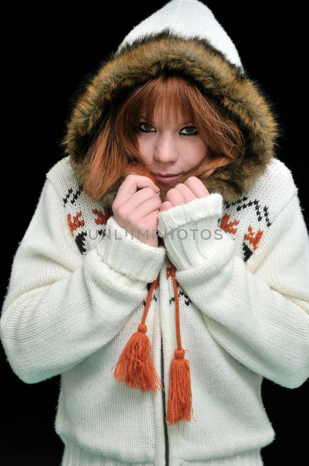 Portrait of beautiful girl wearing winter jacket.