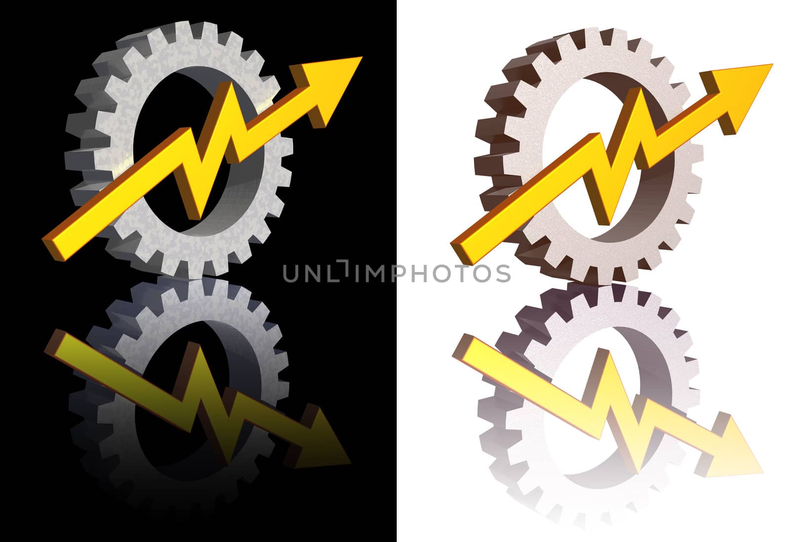 gear-graph logos on black and white background - 3d illustration