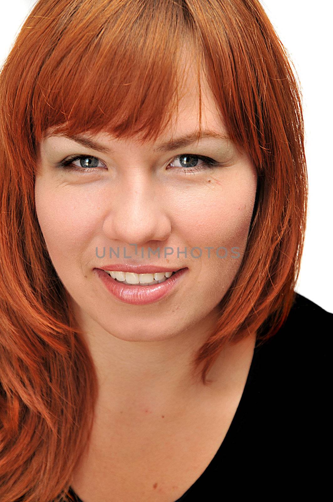 pretty young redheaded girl on white background