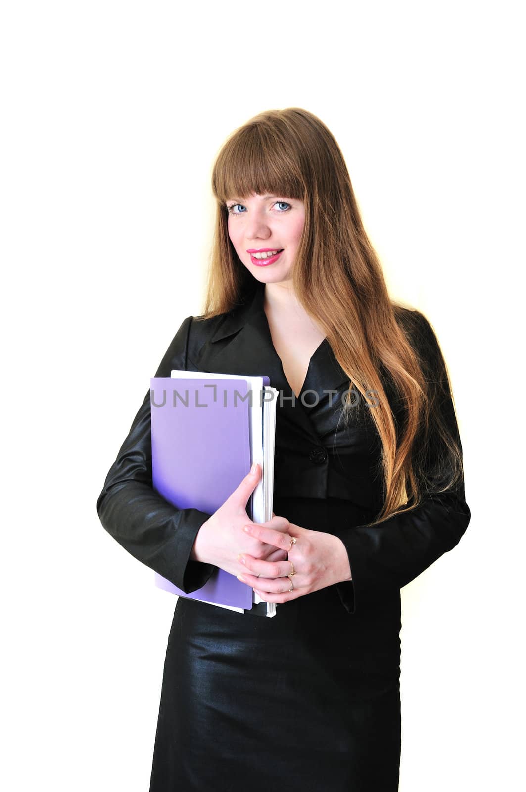 business woman with folders over white background