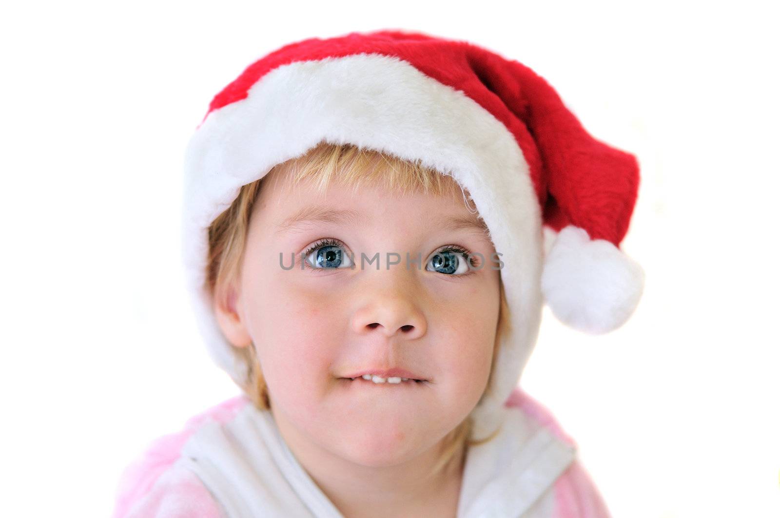 little funny Santa girl isolated on white background