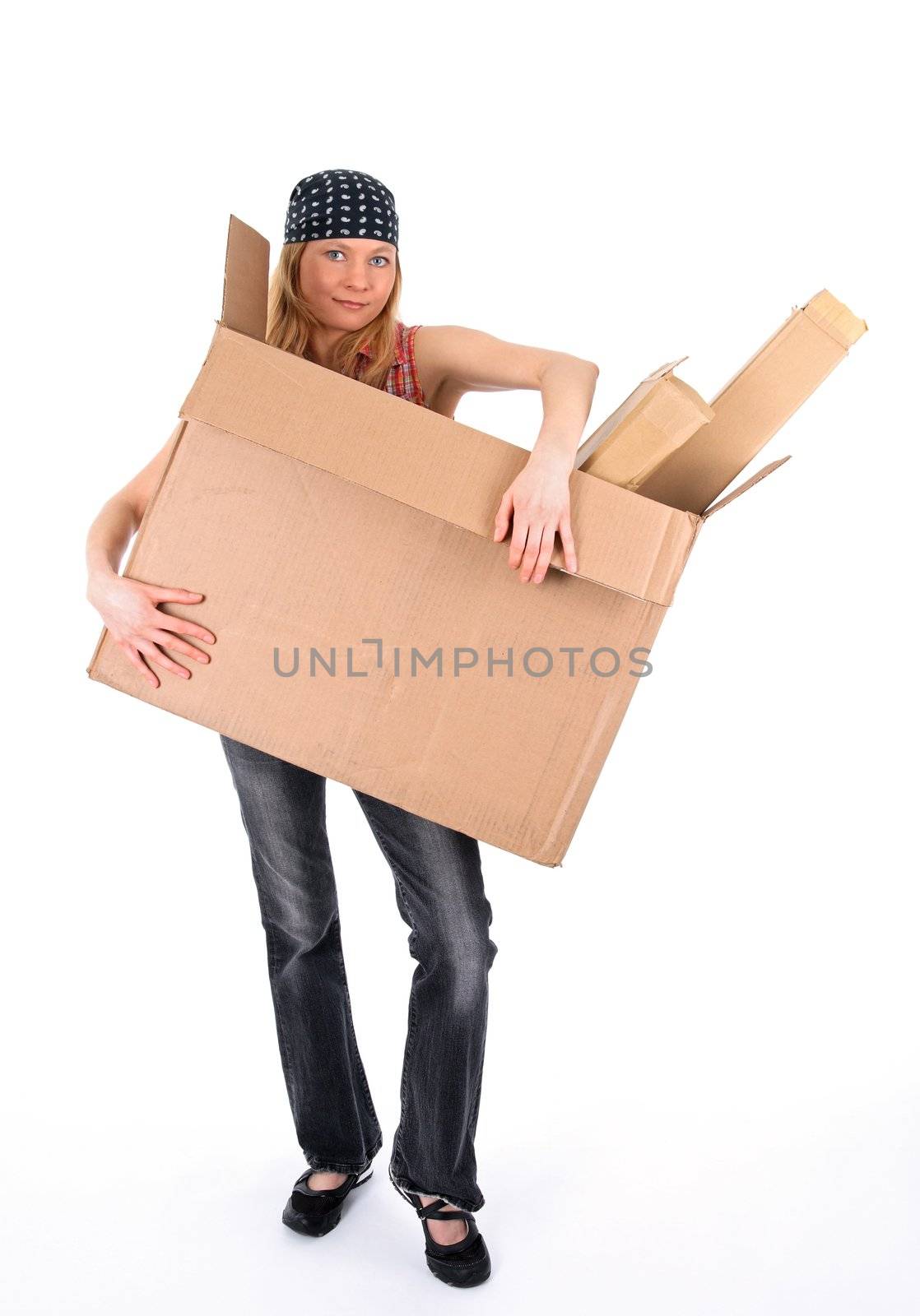 Young woman with a big cardboard box by anikasalsera
