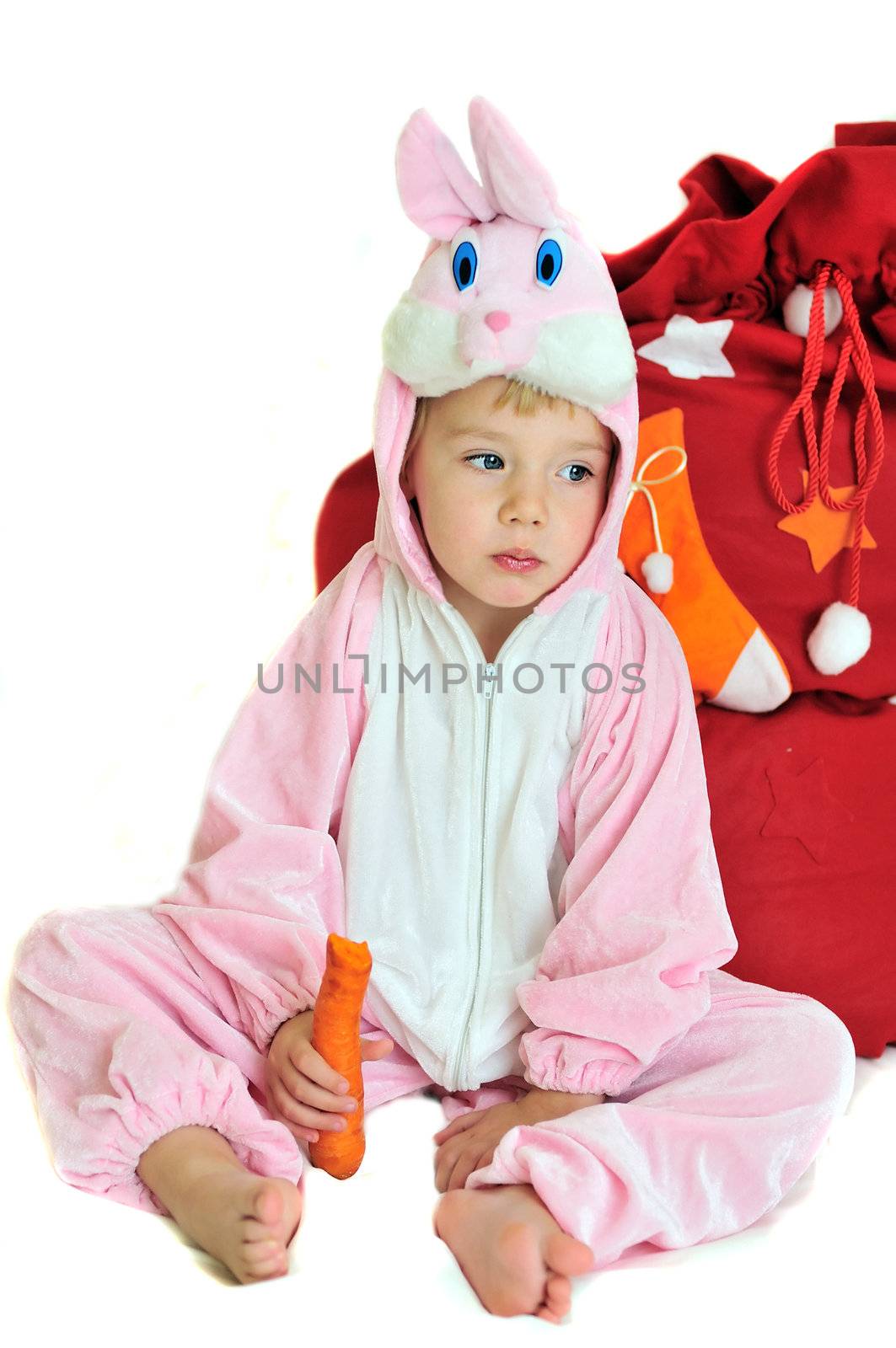  rabbit girl sitting near the bag wit gifts
