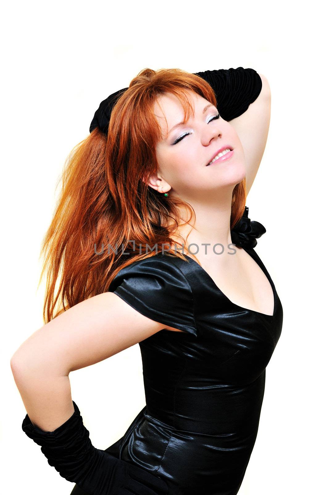 passionative redhaired beautiful girl over the white