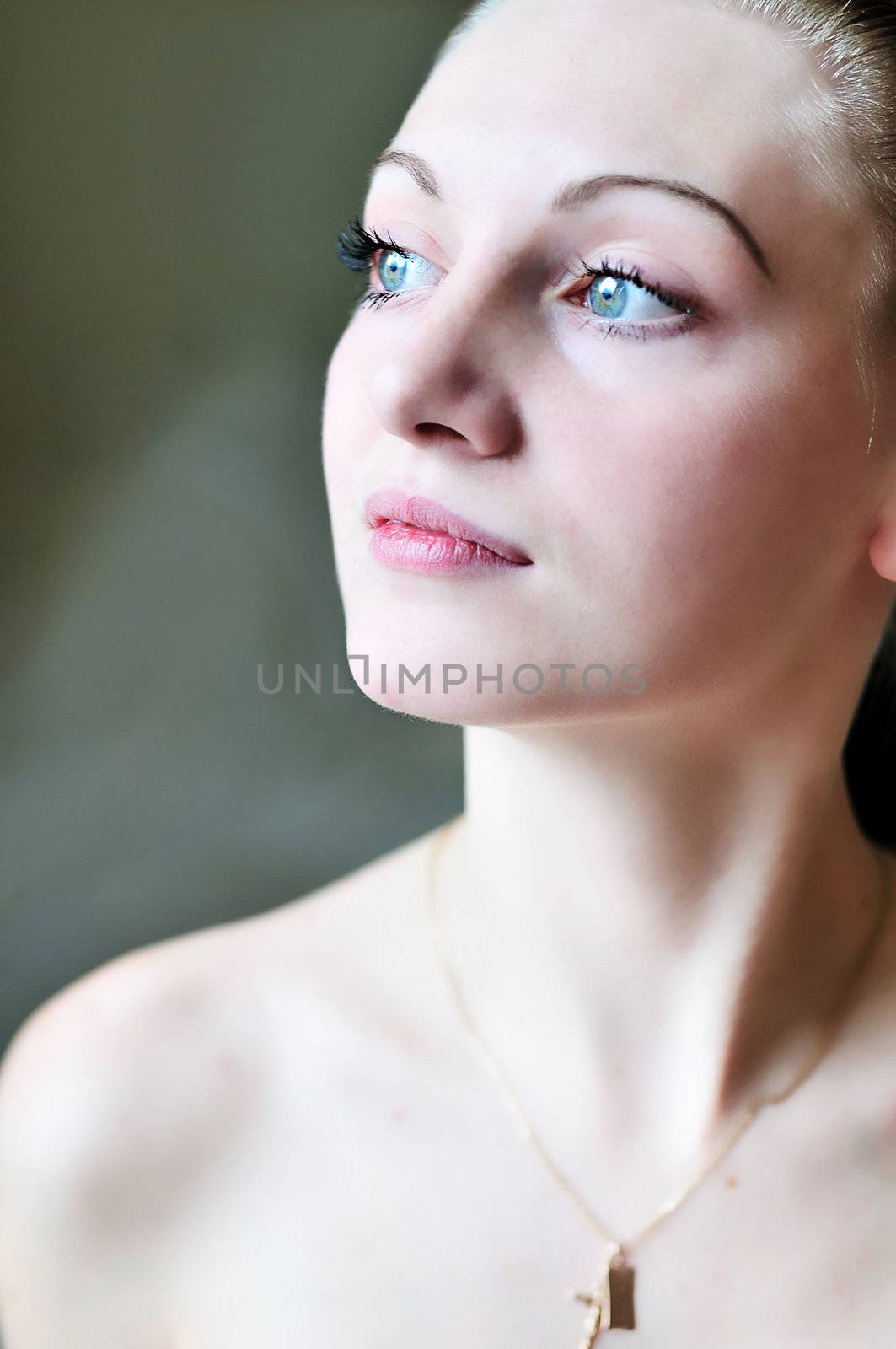 clean young fresh  face of beautiful girl in soft focus