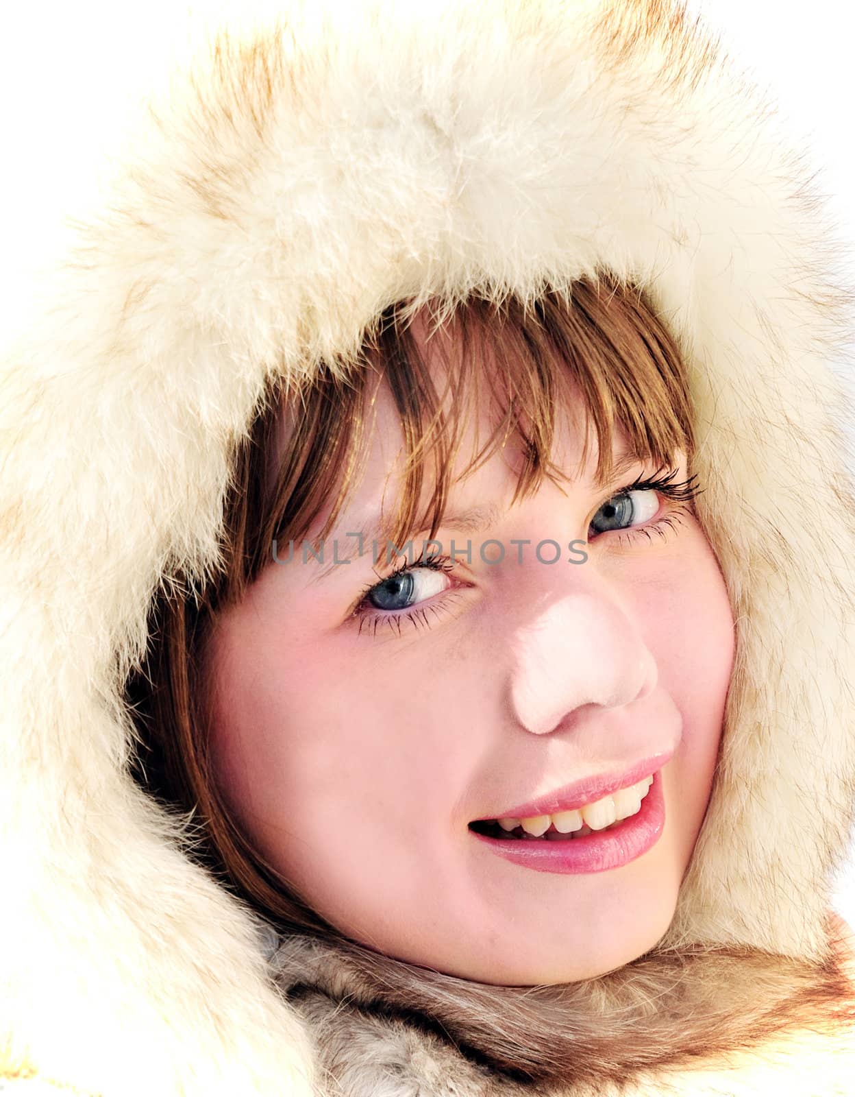 girl wearing winter fur cap by Reana