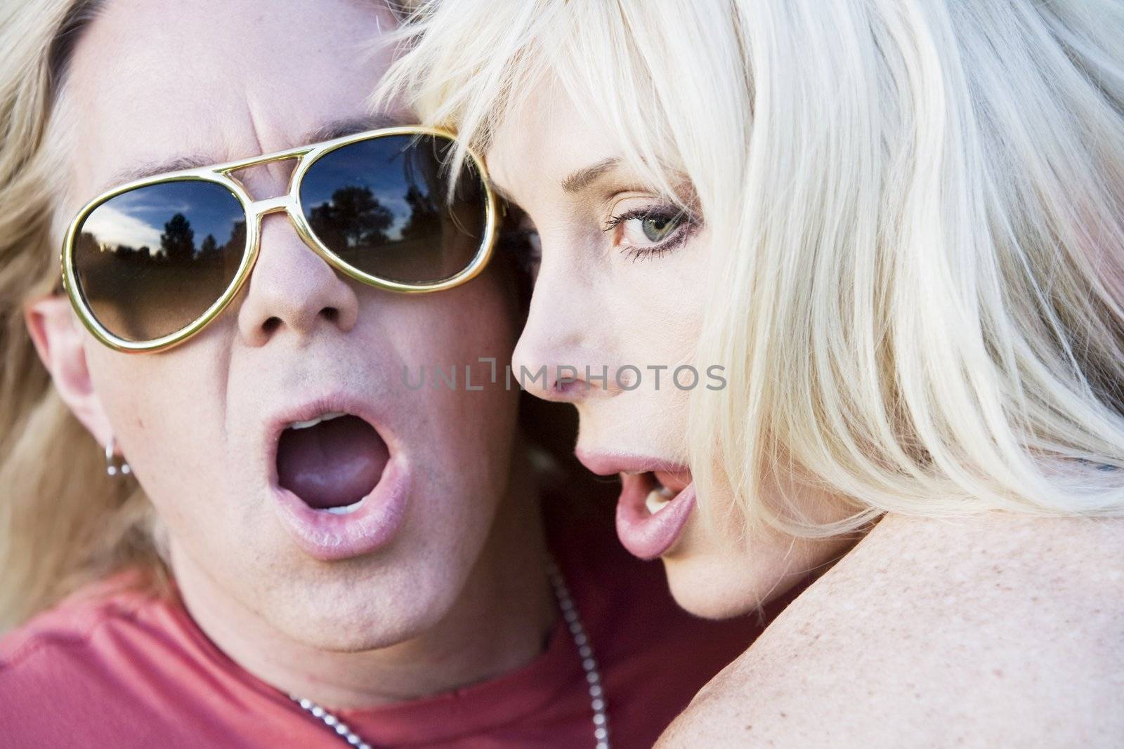 Close up of a wild rock and roll couple