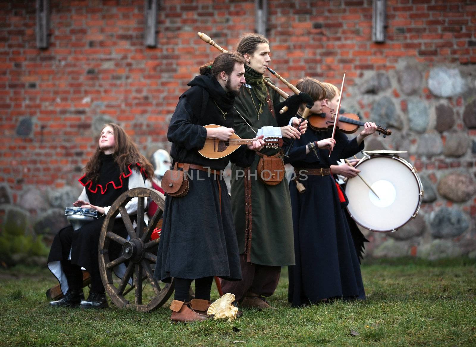 Medieval musicians during procession. Show in Kaunas