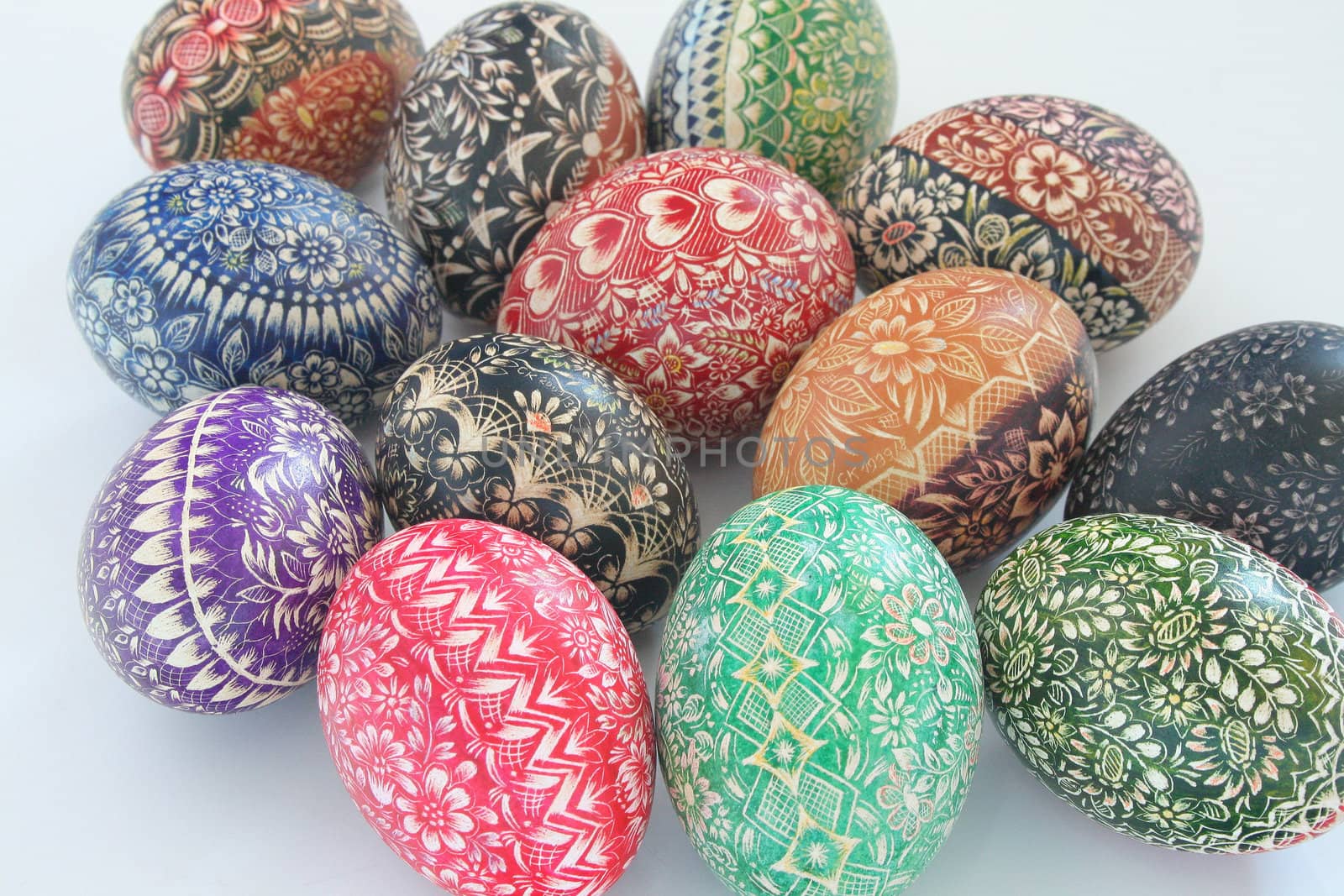 Some colourful easter eggs on white background